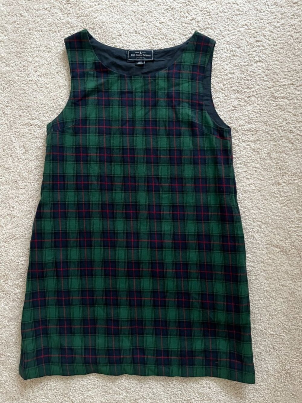Kiel James Patrick Green Tartan Mini Dress Sz XS 100% Cotton